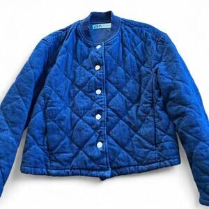 Zara Blue Denim Quilted Bomber